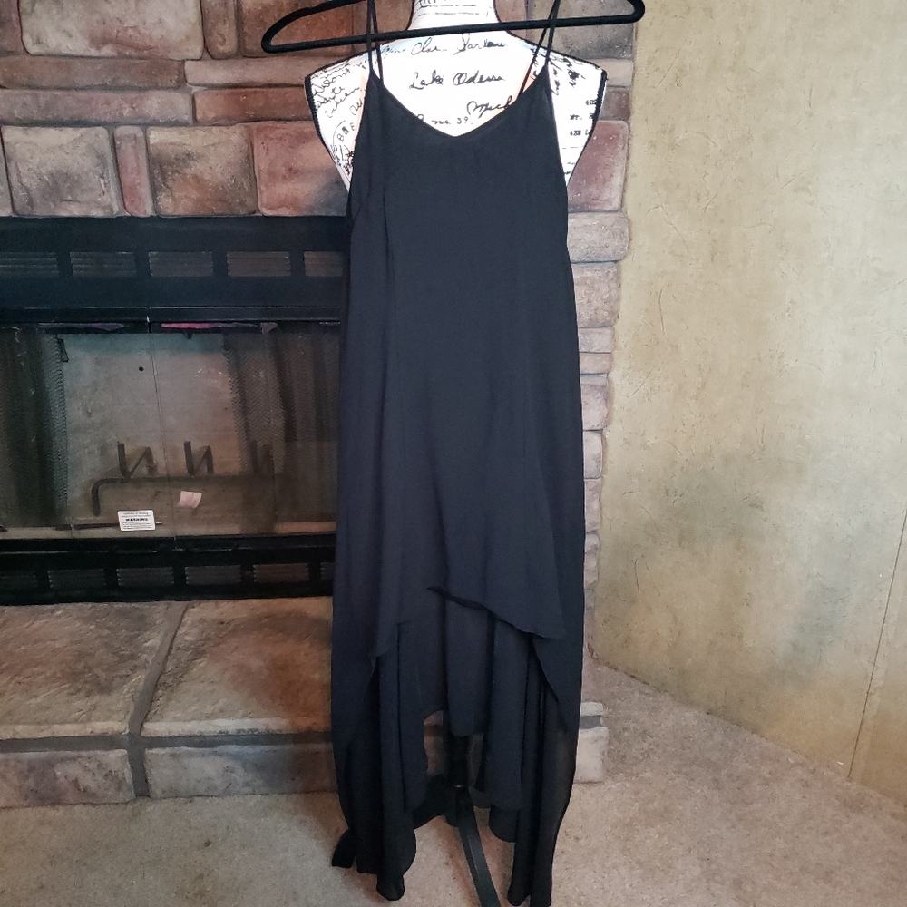 Muui Black Spaghetti Strap Asymmetrical High Low Dress